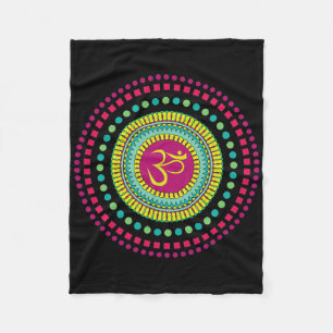 Couverture Polaire Mandala Yoga Spirituel Symbole Om Rose Et Vert Je