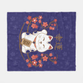 Couverture Polaire Maneki-neko chat avec un kanji de chance (Devant (Horizontal))