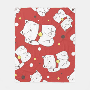 Couverture Polaire Maneki-Neko chat, motif japonais de doodle.