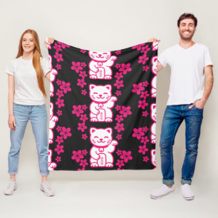Couverture Polaire Maneki-neko japonais rose