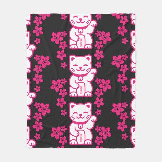 Couverture Polaire Maneki-neko japonais rose (Devant)
