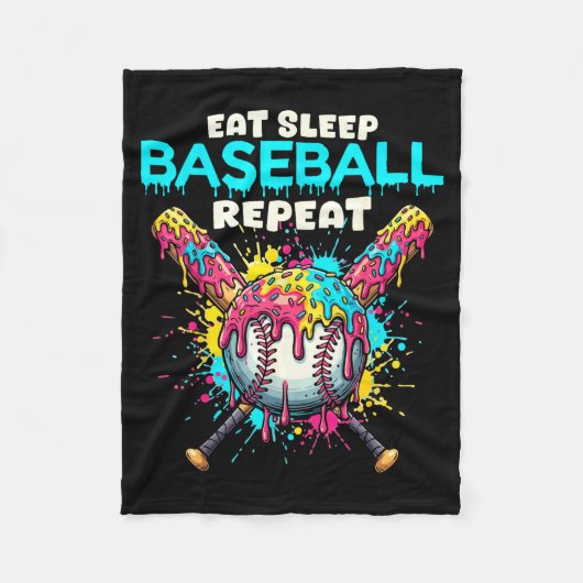 Couverture Polaire Manger Dormir Baseball Répéter Drôle Crème Glacée (Devant)