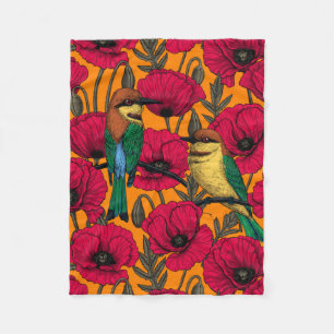 Couverture Polaire Mangeurs d'abeilles et pavots sur orange