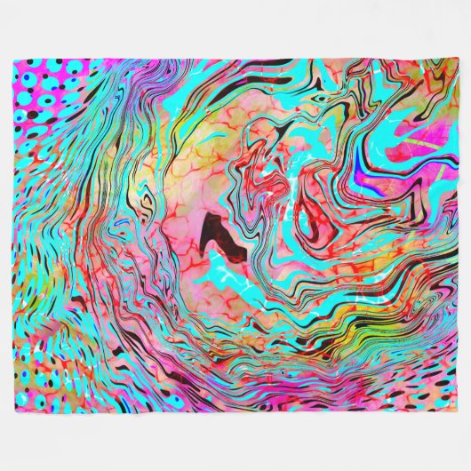 Couverture Polaire Marbre Abstrait Fluid Art Turquoise bleu violet (Devant (Horizontal))