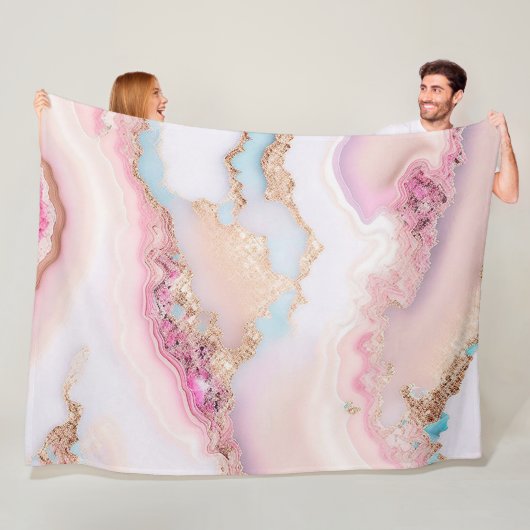Couverture Polaire Marbre Agate Populaire Blue Rose Gold Collection (En situation)