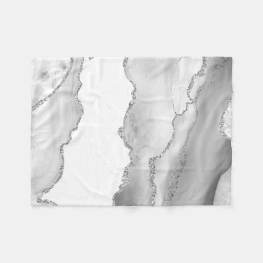 Couverture Polaire Marbre blanc gris Agate Parties scintillant argent (Devant (Horizontal))