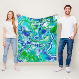 Couverture Polaire Marbre bleu et vert Fluid Art Abstrait