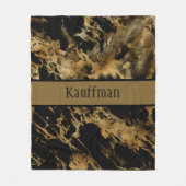 Couverture Polaire Marbre d'agate noir et or Monogramme Tendance Chic (Devant)