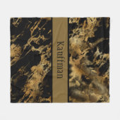 Couverture Polaire Marbre d'agate noir et or Monogramme Tendance Chic (Devant (Horizontal))