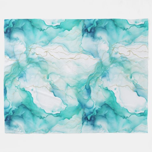 Couverture Polaire Marbre d'encre Mint Aqua (Devant (Horizontal))