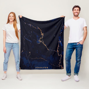 Couverture Polaire Marbre d'or de bleu marine