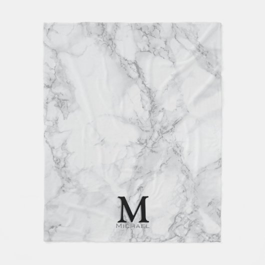 Couverture Polaire Marbre gris blanc monogramme (Devant)