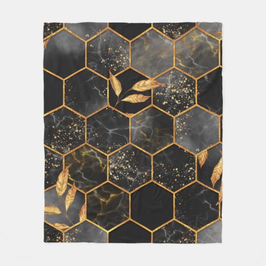 Couverture Polaire Marbre hexagone texture transparente avec feuilles (Devant)