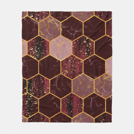 Couverture Polaire Marbre hexagone texture transparente avec or (Devant)