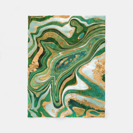Couverture Polaire Marbre liquide vert et or abstrait (Devant)