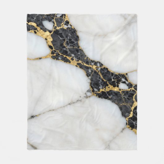 Couverture Polaire Marbre Luxe Noir Blanc Or (Devant)