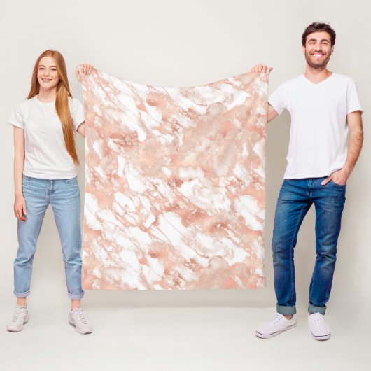 Couverture Polaire Marbre moderne blanc et or rose (En situation)