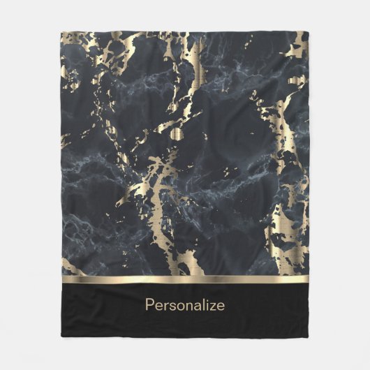 Couverture Polaire Marbre noir, gris et or (Devant)