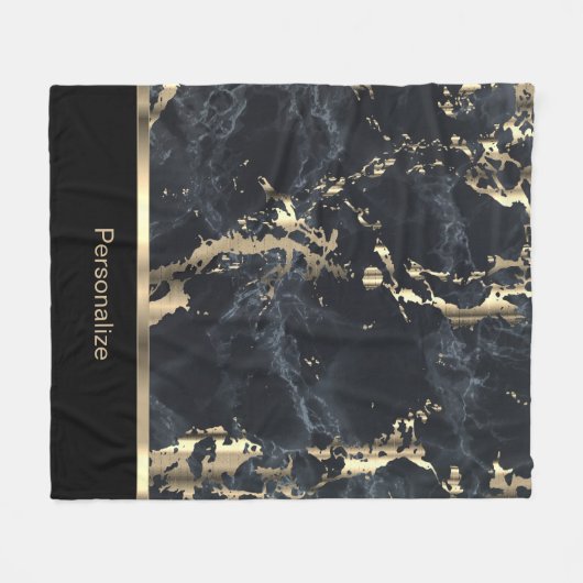 Couverture Polaire Marbre noir, gris et or (Devant (Horizontal))