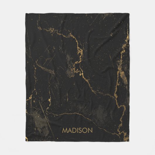 Couverture Polaire Marbre noir or (Devant)