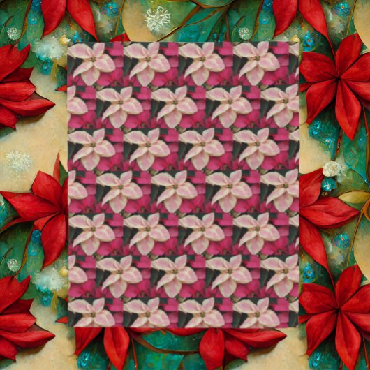 Couverture Polaire Marbre rose et crème Poinsettia vacances