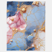 Couverture Polaire Marbre Rose et Saphir avec Perles Dorées (Devant)