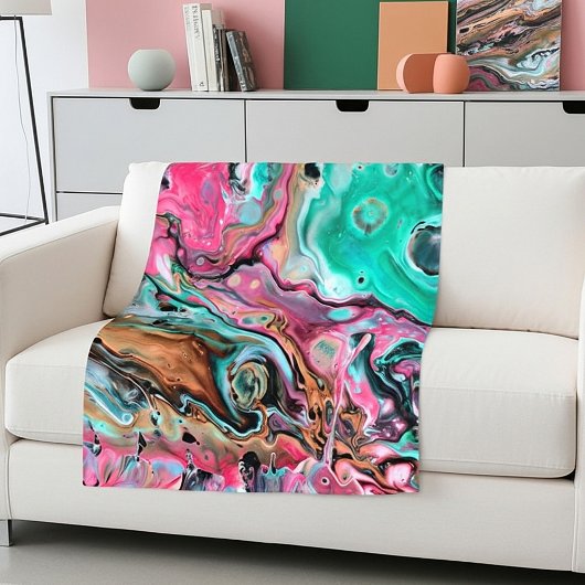 Couverture Polaire Marbre rose et vert