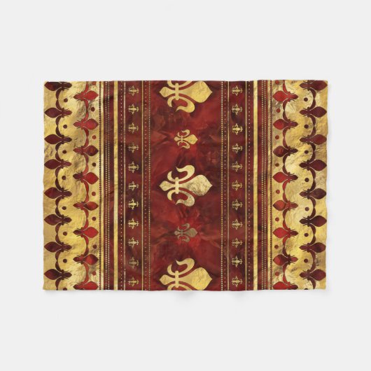 Couverture Polaire Marbre rouge et or Fleur de lis (Devant (Horizontal))
