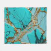Couverture Polaire Marbre Turquoise aux Veines Dorées (Devant (Horizontal))