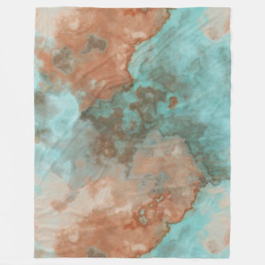 Couverture Polaire Marbre turquoise et rouille Abstrait (Devant)