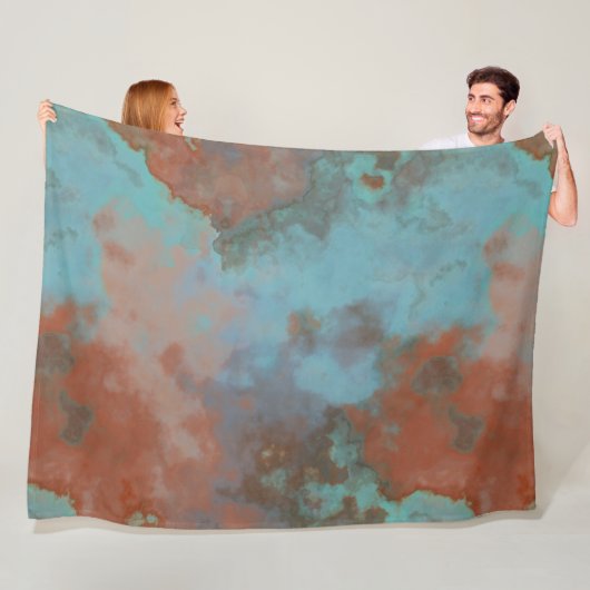 Couverture Polaire Marbre turquoise et rouille Abstrait (En situation)