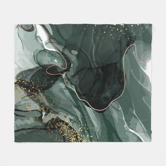 Couverture Polaire Marbre vert émeraude et or, Arrière - plan marbré (Devant (Horizontal))