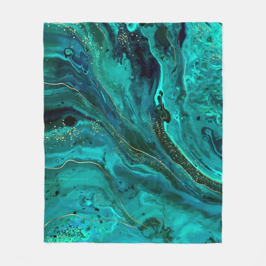 Couverture Polaire Marbre vert & Or : Texture luxueuse (Devant)