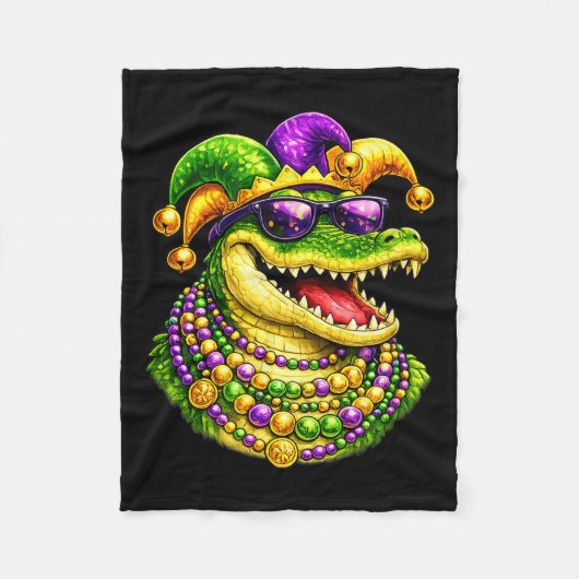 Couverture Polaire Mardi Gras Alligator, Crocodile, Perles (Devant)