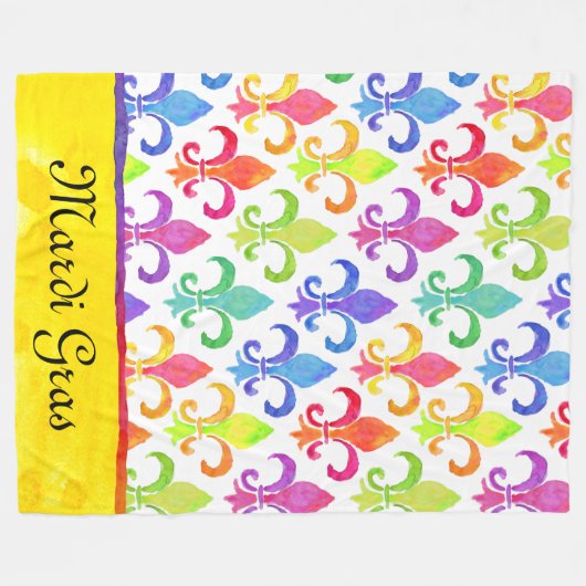 Couverture Polaire Mardi Gras Arc-en-ciel Aquarelle Fleur de lis Moti (Devant (Horizontal))