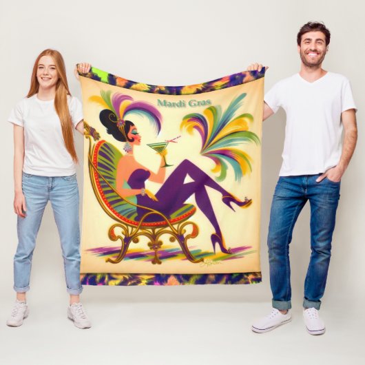 Couverture Polaire Mardi Gras Femme Au Milieu Du Siècle Avec Martini (En situation)