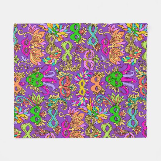 Couverture Polaire Mardi Gras Masquerade Masques Masques Vert violet  (Devant (Horizontal))