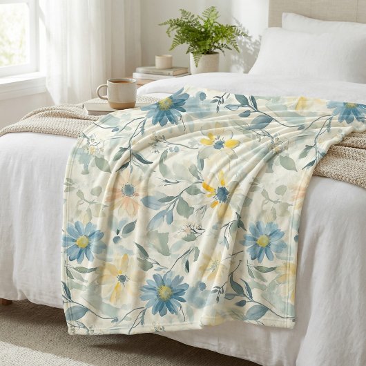 Couverture Polaire Marguerite de Prairie Douce Aquarelle