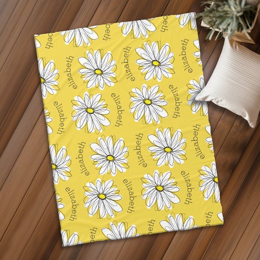 Couverture Polaire Marguerite lunaire jaune et blanc avec nom
