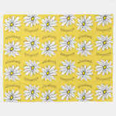 Couverture Polaire Marguerite lunaire jaune et blanc avec nom (Devant (Horizontal))