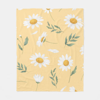 Couverture Polaire marguerites blanches aux centres jaunes éparpillée