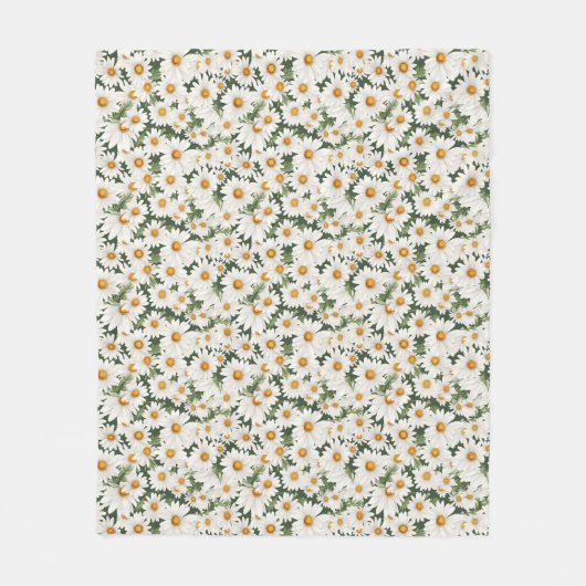 Couverture Polaire Marguerites blanches avec Feuilles verts (Devant)