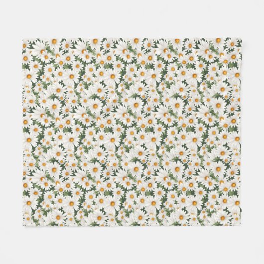 Couverture Polaire Marguerites blanches avec Feuilles verts (Devant (Horizontal))