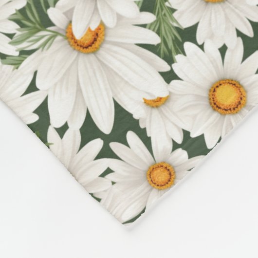 Couverture Polaire Marguerites blanches avec Feuilles verts (Coin)