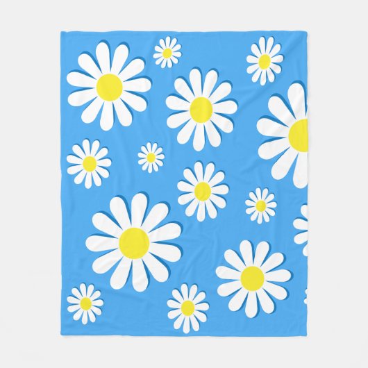 Couverture Polaire Marguerites blanches sur fond bleu (Devant)