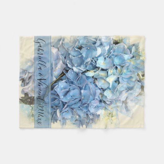 Couverture Polaire Mariage à fleurs Blue Hydrangea (Devant (Horizontal))