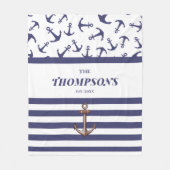 Couverture Polaire Mariage Ancre blanche nautique Bleu bande Monogram (Devant)