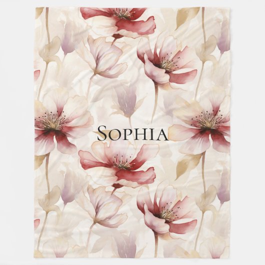 Couverture Polaire Mariage Burgundy Crème Lavande Floral (Devant)