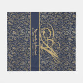 Couverture Polaire Mariage de la feuille d'or bleu de la marine Monog (Devant (Horizontal))