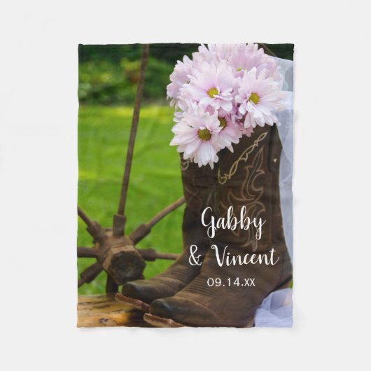 Couverture Polaire Mariage de marguerites roses rustiques et de botte (Devant)